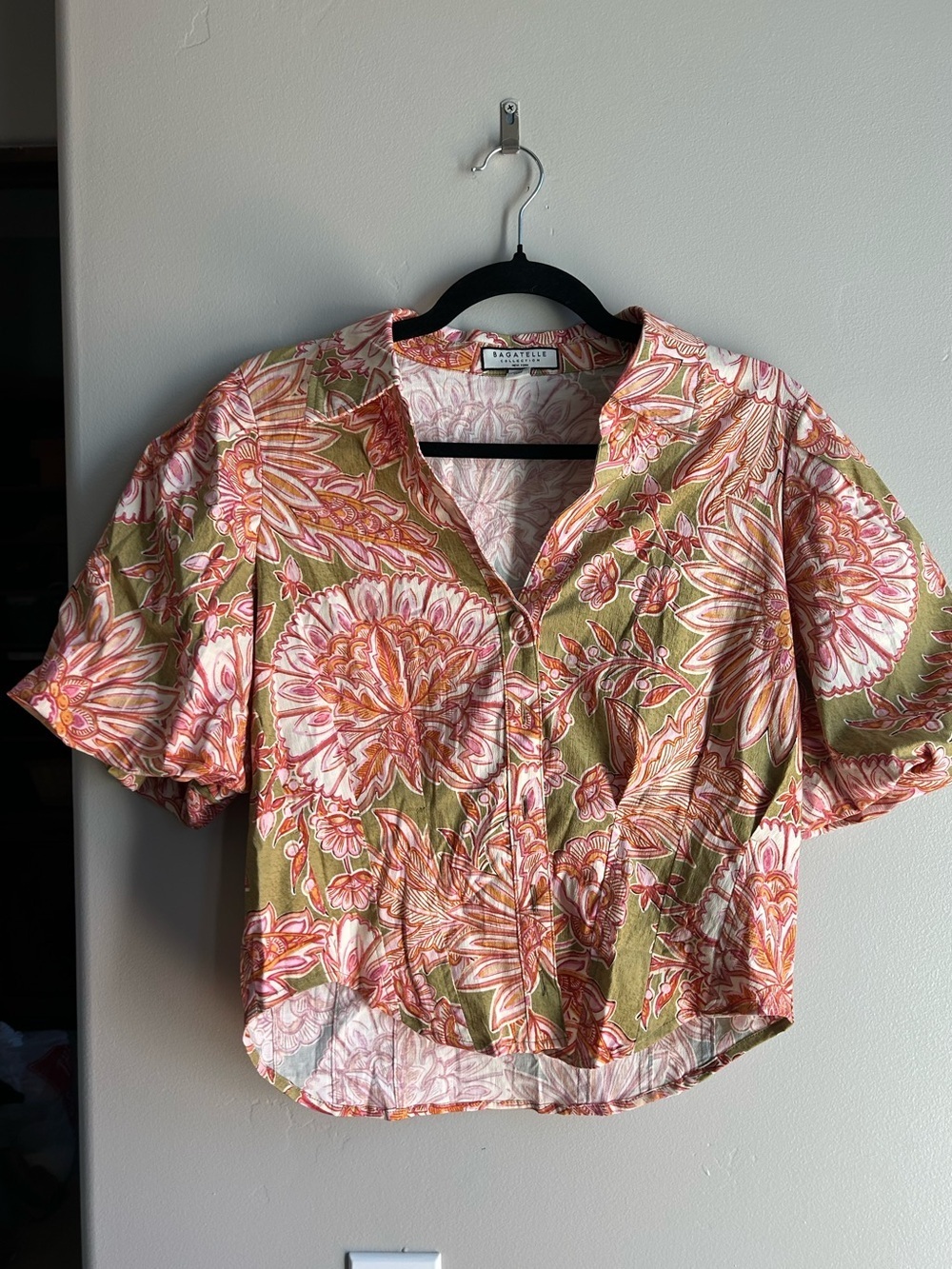 Bagatelle Floral Boho Resortwear Cottagecore Button Shirt L Hawaii Euro Summer